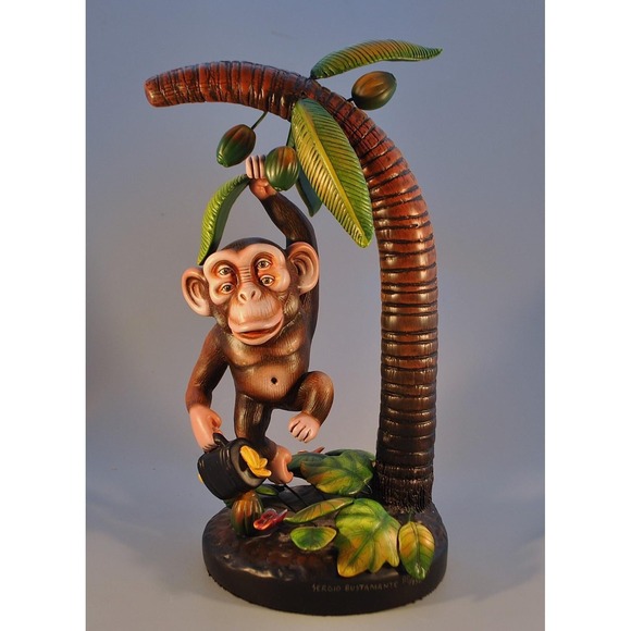Other - Sergio Bustamante Rare 4 Eyed Ceramic Hanging Monkey in Palm Tree Mexico